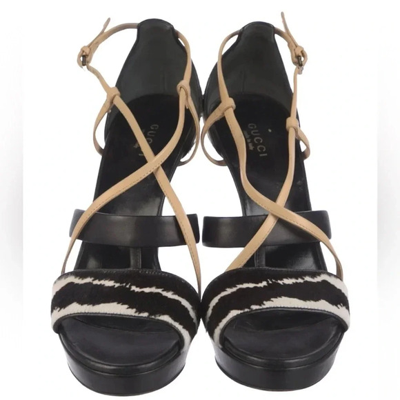 Gucci Pony hair printed stilettos  heels sandals Sz 10 - Picture 3 of 17